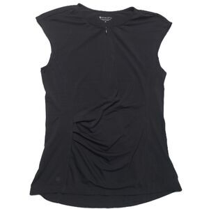 Athleta Pacifica Top Womens M Ruched Sleeveless 1/2 Zip Rash Guard Black Shirt